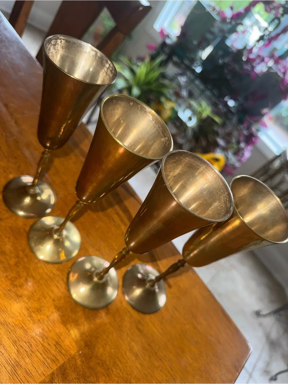 Vintage Brass Champagne Flutes Set of 4 Hollywood Regency Barware